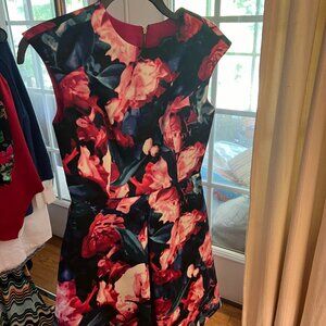 Vince Camuto Navy & Pink Floral Fit & Flare Dress with Pockets